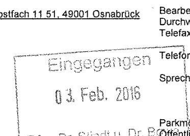 Eingangsstempel vom 03.02.2016 auf dem Schreiben des Amtsgerichts Osnabrück