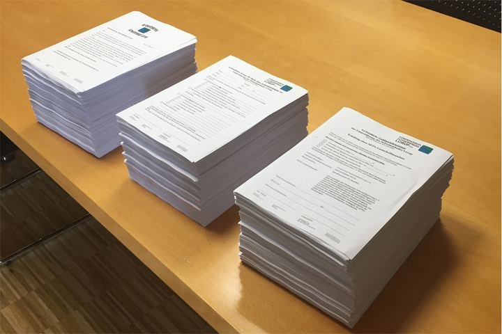 Gedruckte Unterlagen für die Sammelaktion