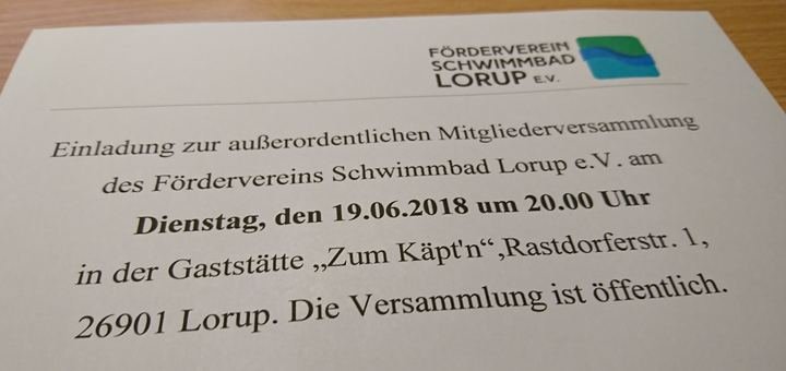 Einladung zur außerordentlichen Mitgliederversammlung am 19.06.2018