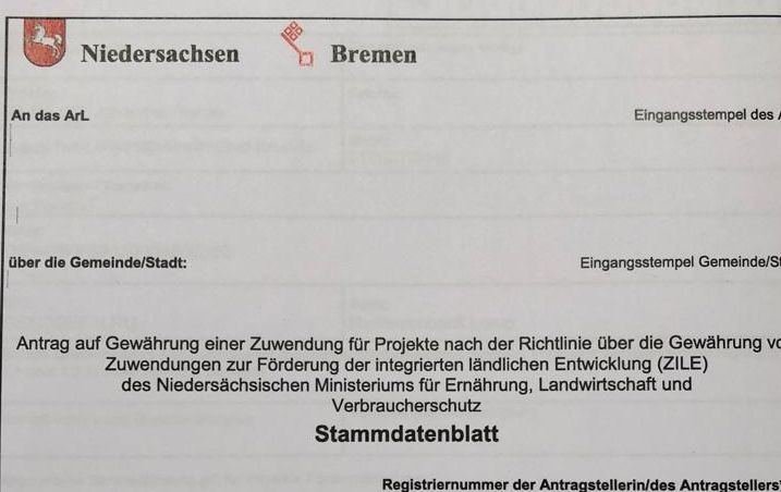 Stammdatenblatt des ZILE-Förderantrags