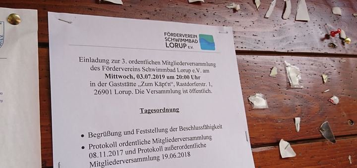 Aushang der Einladung zur Mitgliederversammlung 2019